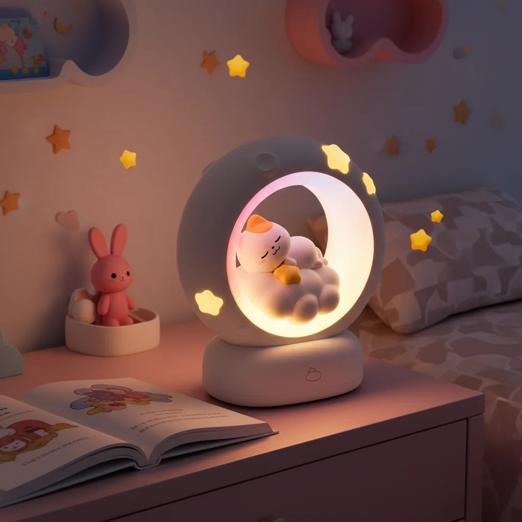 Veilleuse chaton dans une chambre d'enfant