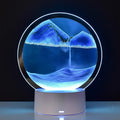 Lampe sable mouvant bleue allumée