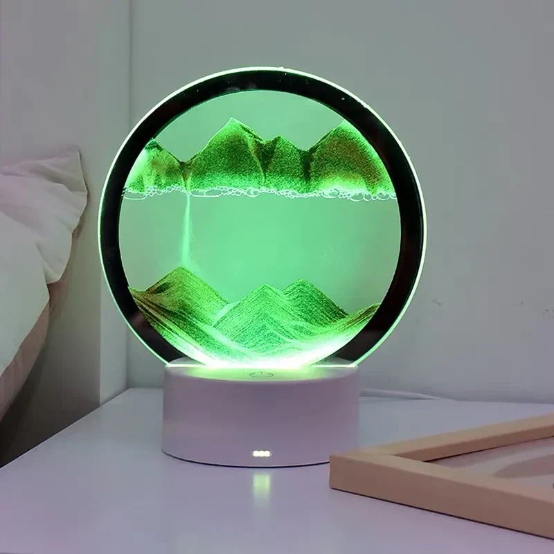 Lampe sable mouvant verte allumée