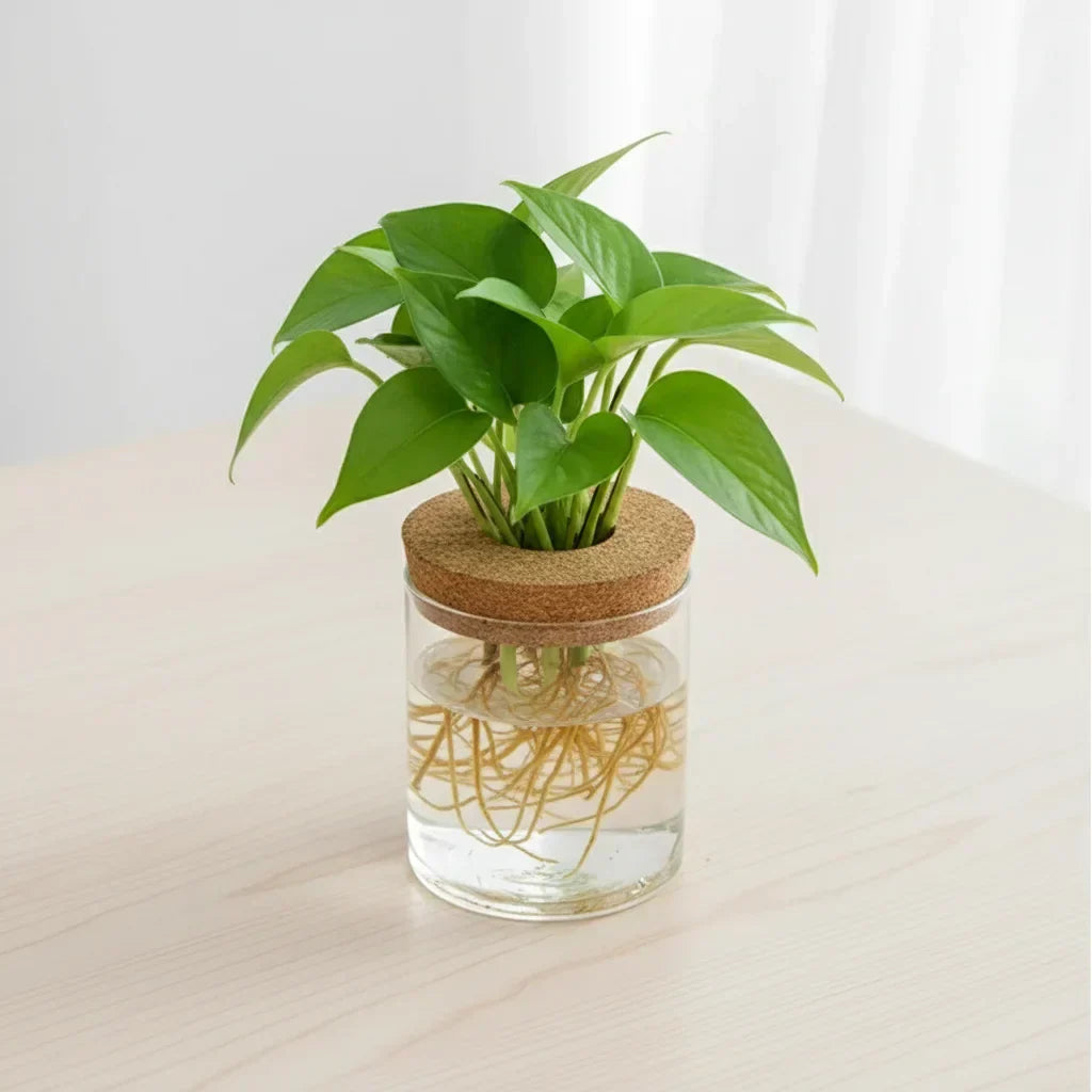 Vase hydroponique avec un pothos