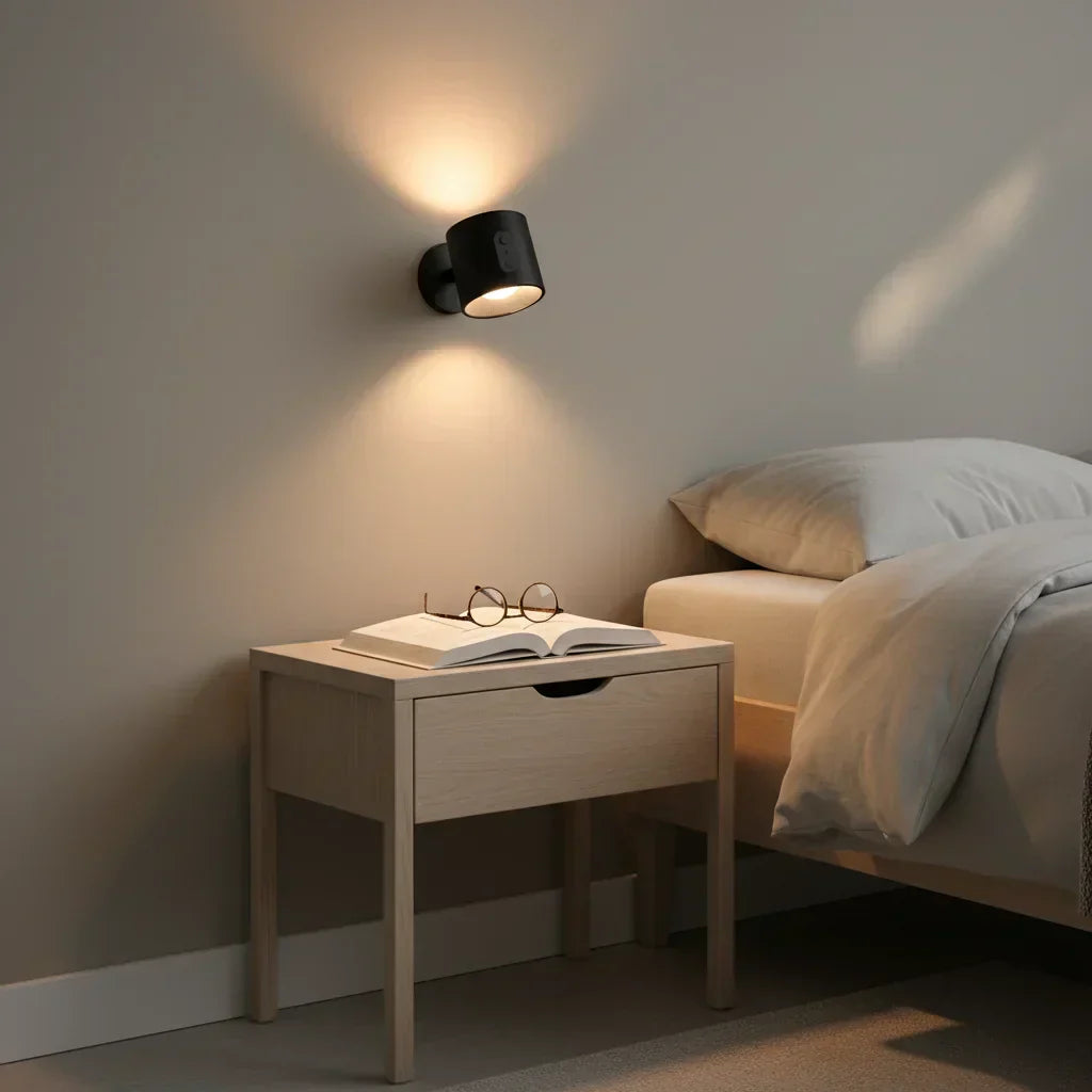 Applique murale au-dessus d'une table de chevet