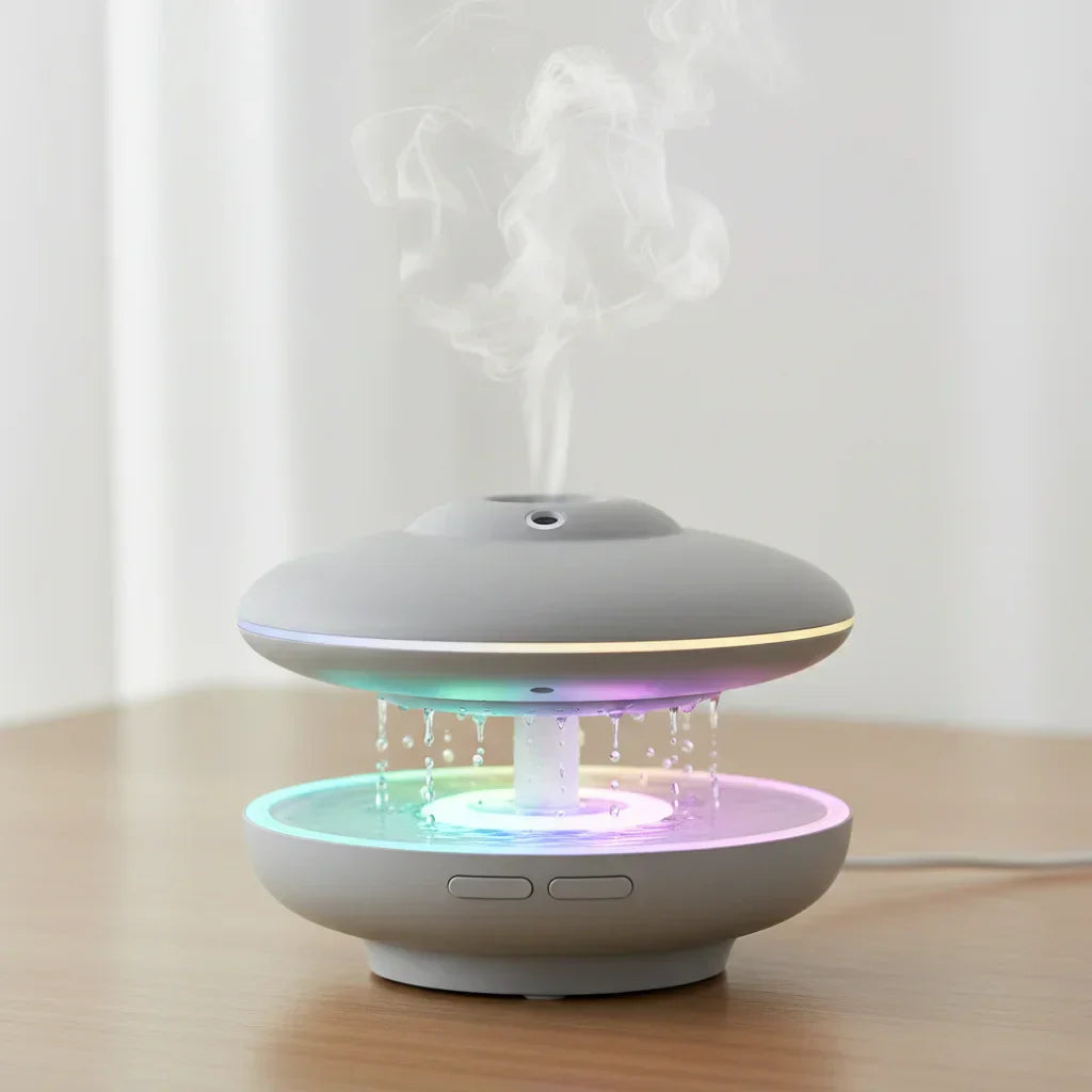 Humidificateur nuage avec gouttes et lumière colorée