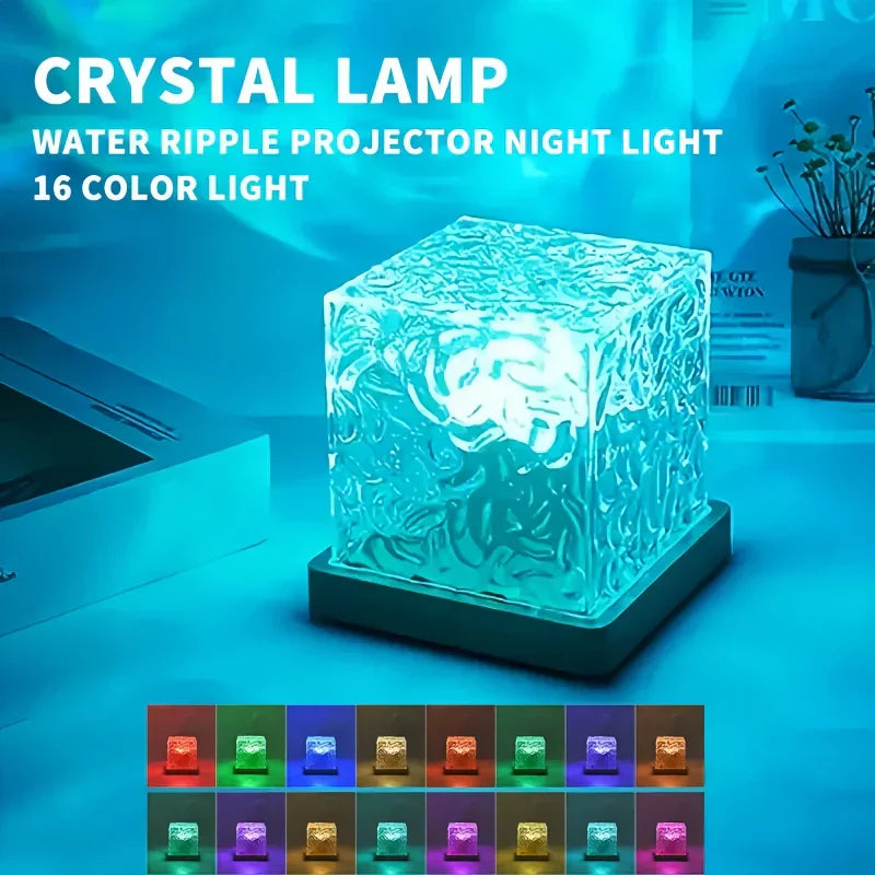 Lampe cube allumée en bleu turquoise