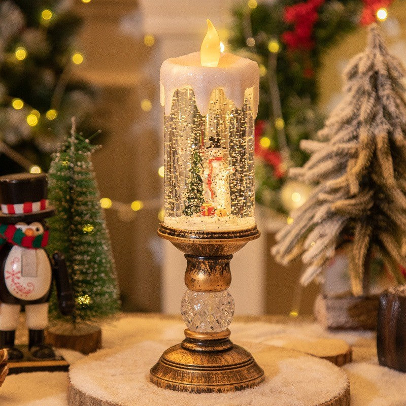 Bougie LED boule à neige avec bonhomme de neige, sur chandelier