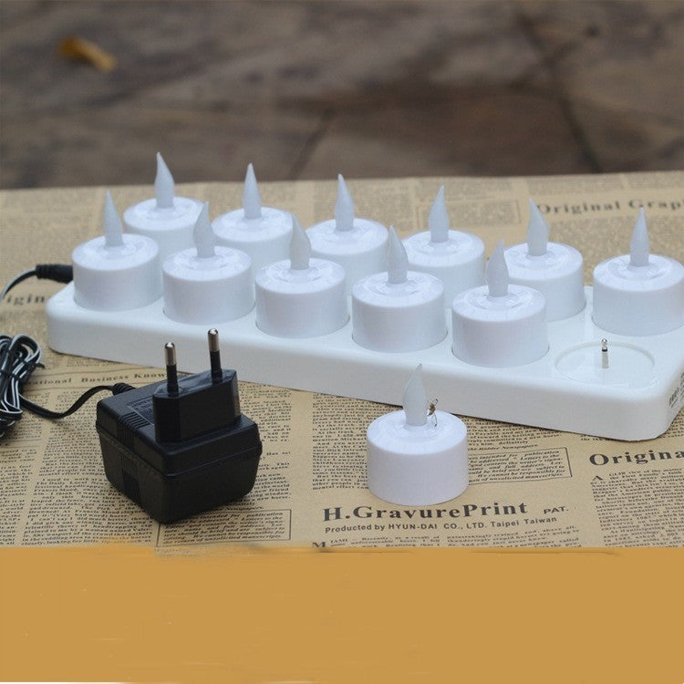 Socle de recharge avec les 12 bougies LED et son adaptateur secteur à prise européenne