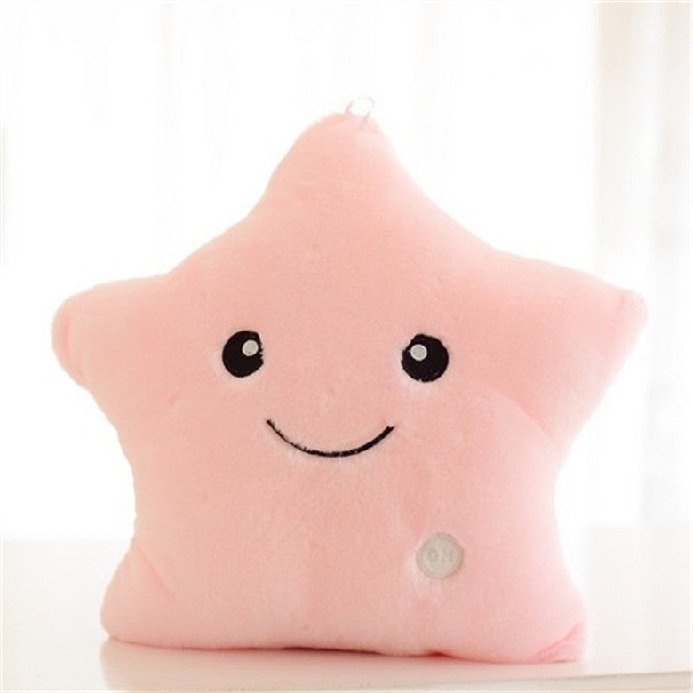 Coussin étoile souriant en peluche rose