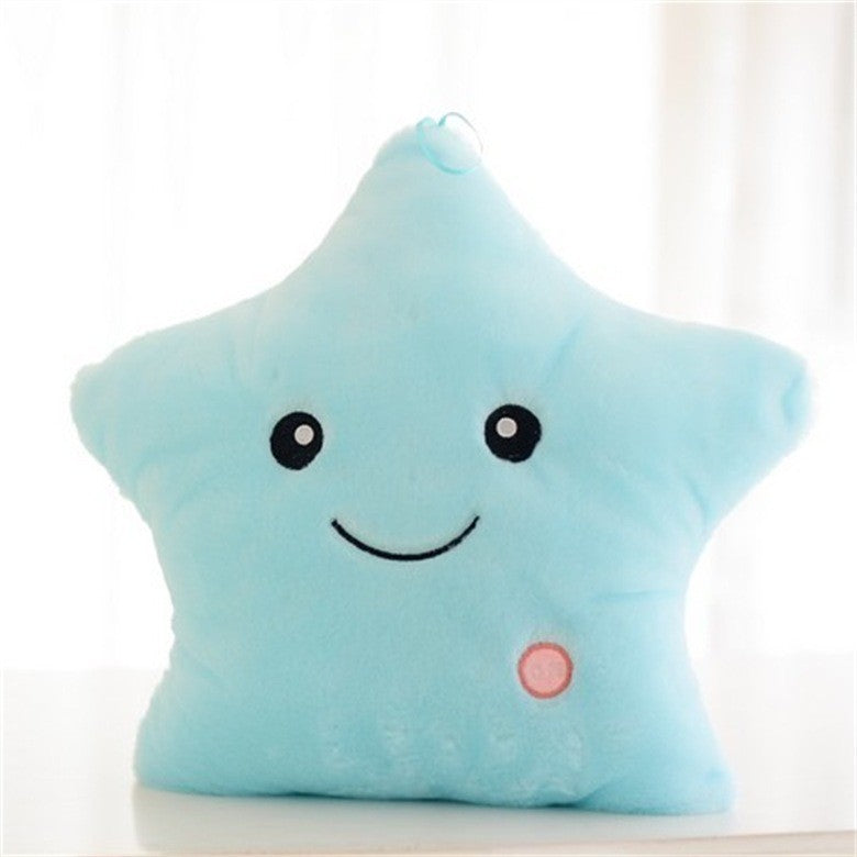 Coussin étoile souriant en peluche bleu ciel