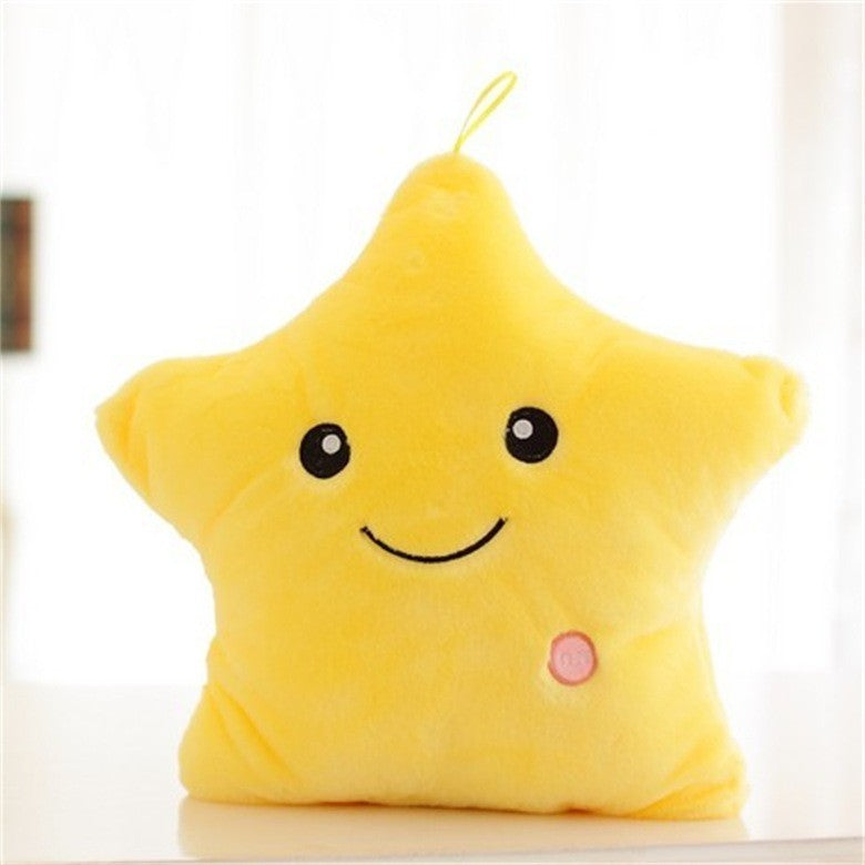 Coussin étoile souriant en peluche jaune