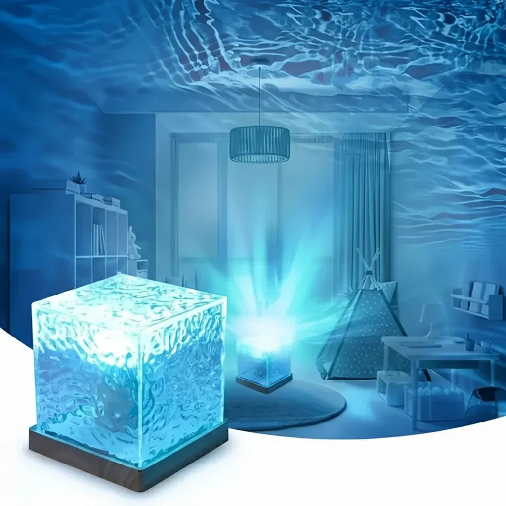 Projection de vagues bleues dans une chambre