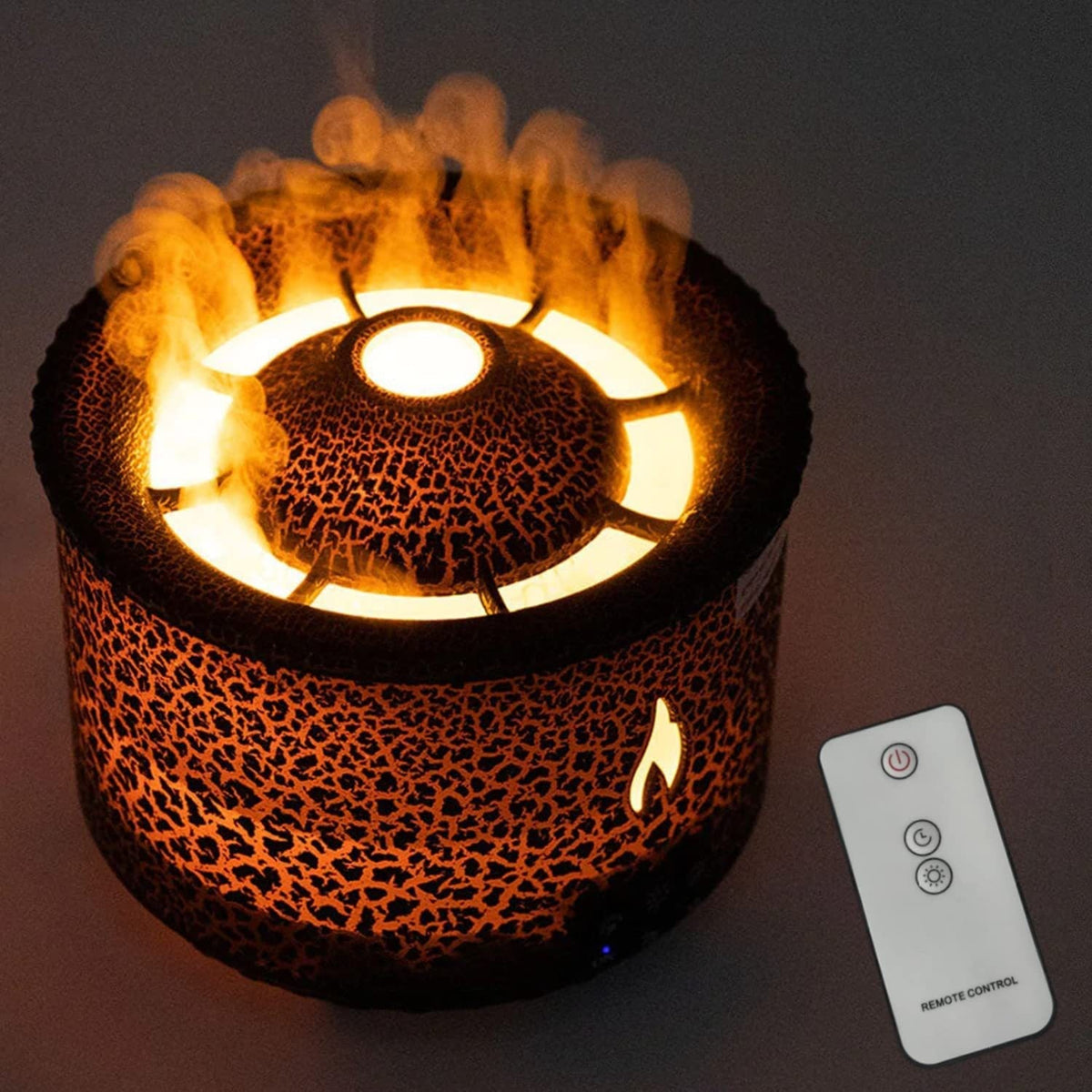 Diffuseur volcan effet flamme avec sa télécommande