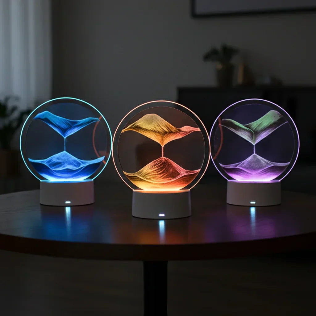 Trois lampes sable mouvant de couleurs différentes