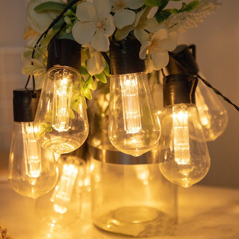 Guirlande guinguette solaire allumée, ampoules rétro blanc chaud