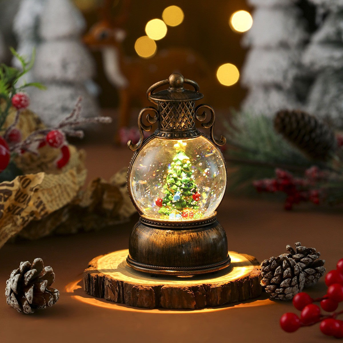 Boule à neige lumineuse avec sapin de Noël