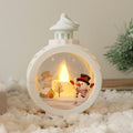 Lanterne ronde blanche avec bougies LED et bonhomme de neige