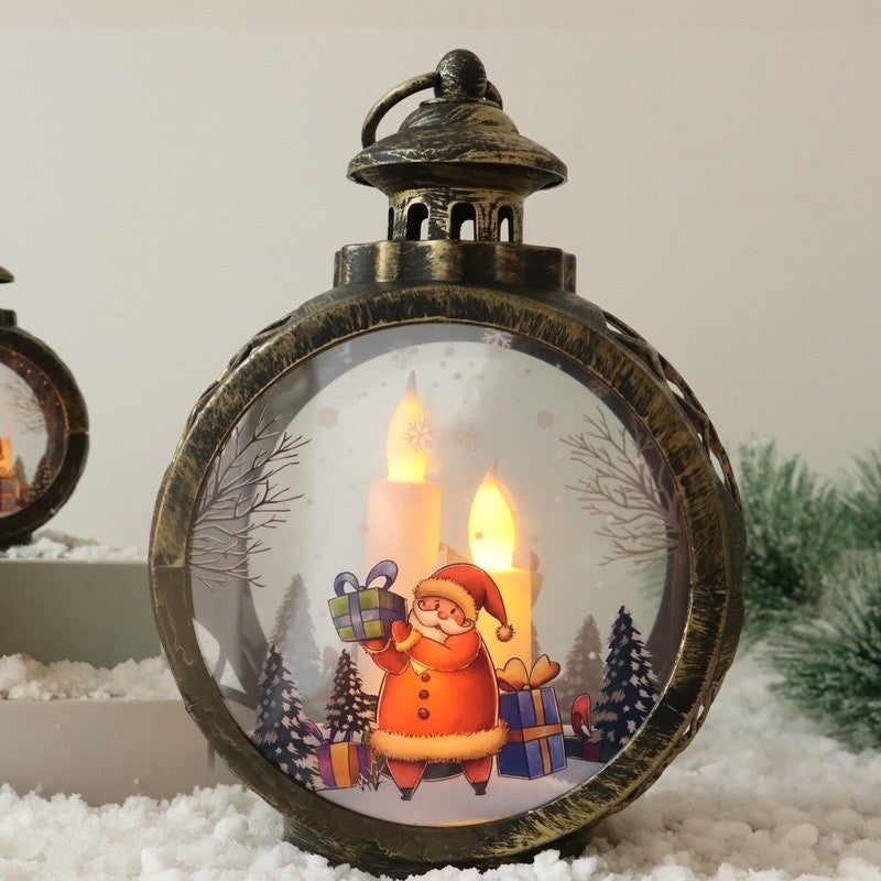 Lanterne ronde bronze avec Père Noël, lumière chaude