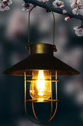 Lanterne solaire rétro noire allumée, ampoule style filament