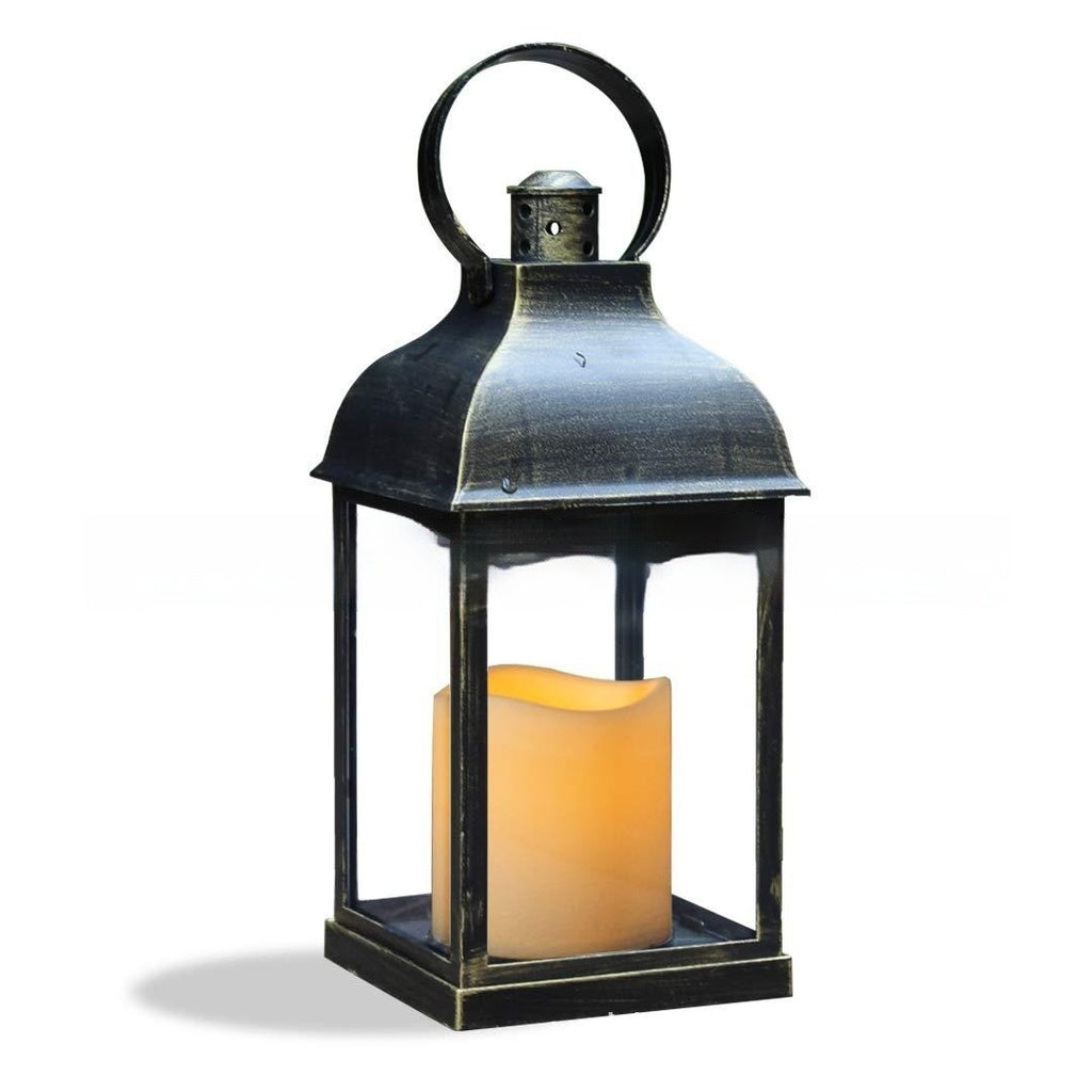 Lanterne vintage noire et bronze avec sa bougie LED