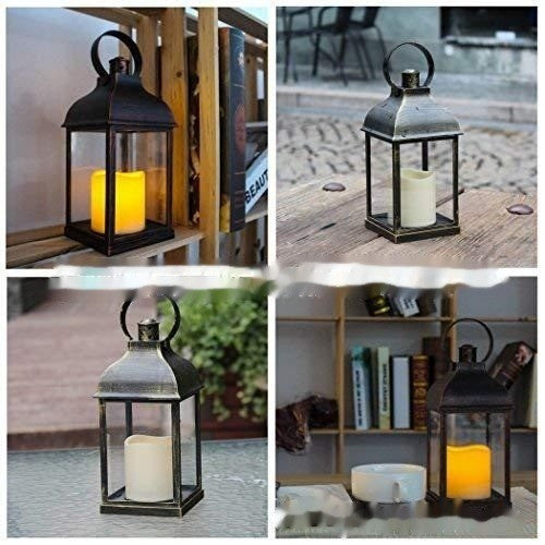 Lanterne vintage à bougie LED mise en scène à l’intérieur et en extérieur