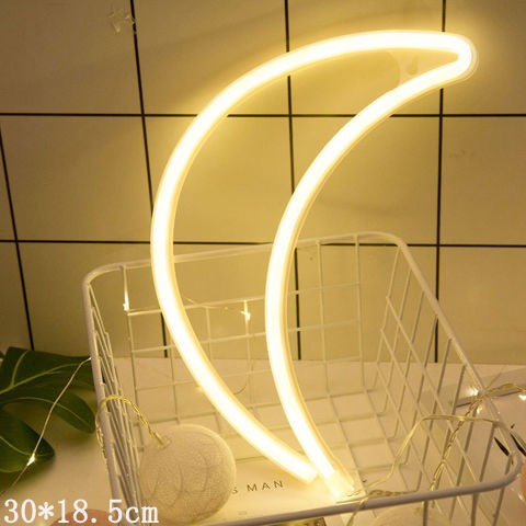 Néon LED en forme de croissant de lune, lumière blanc chaud