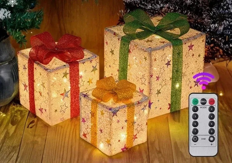 Paquets cadeaux lumineux et leur télécommande