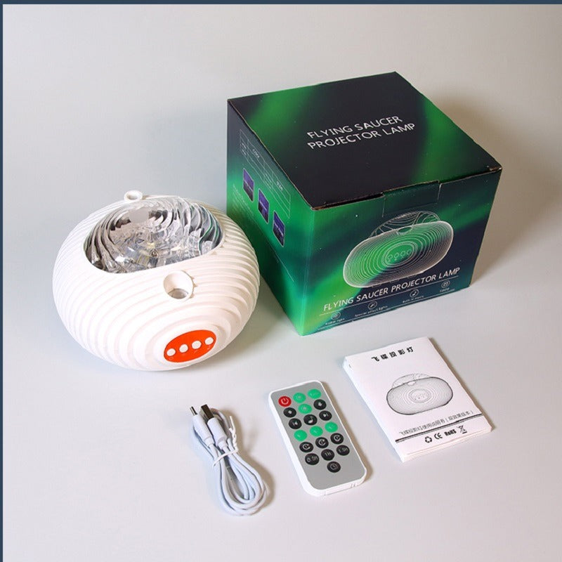 Contenu : projecteur aurores boréales, télécommande et câble USB