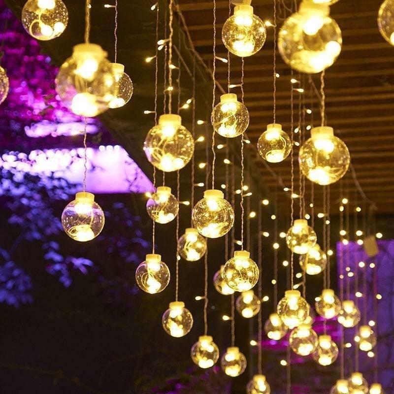 Rideau lumineux de bulles transparentes à lumière blanc chaud