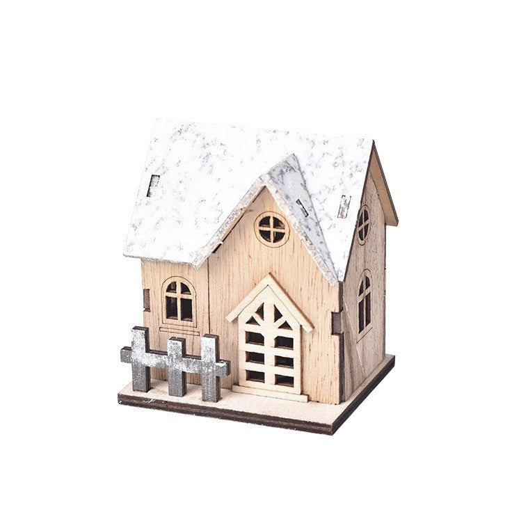 Maisonnette de Noël en bois vue de trois quarts