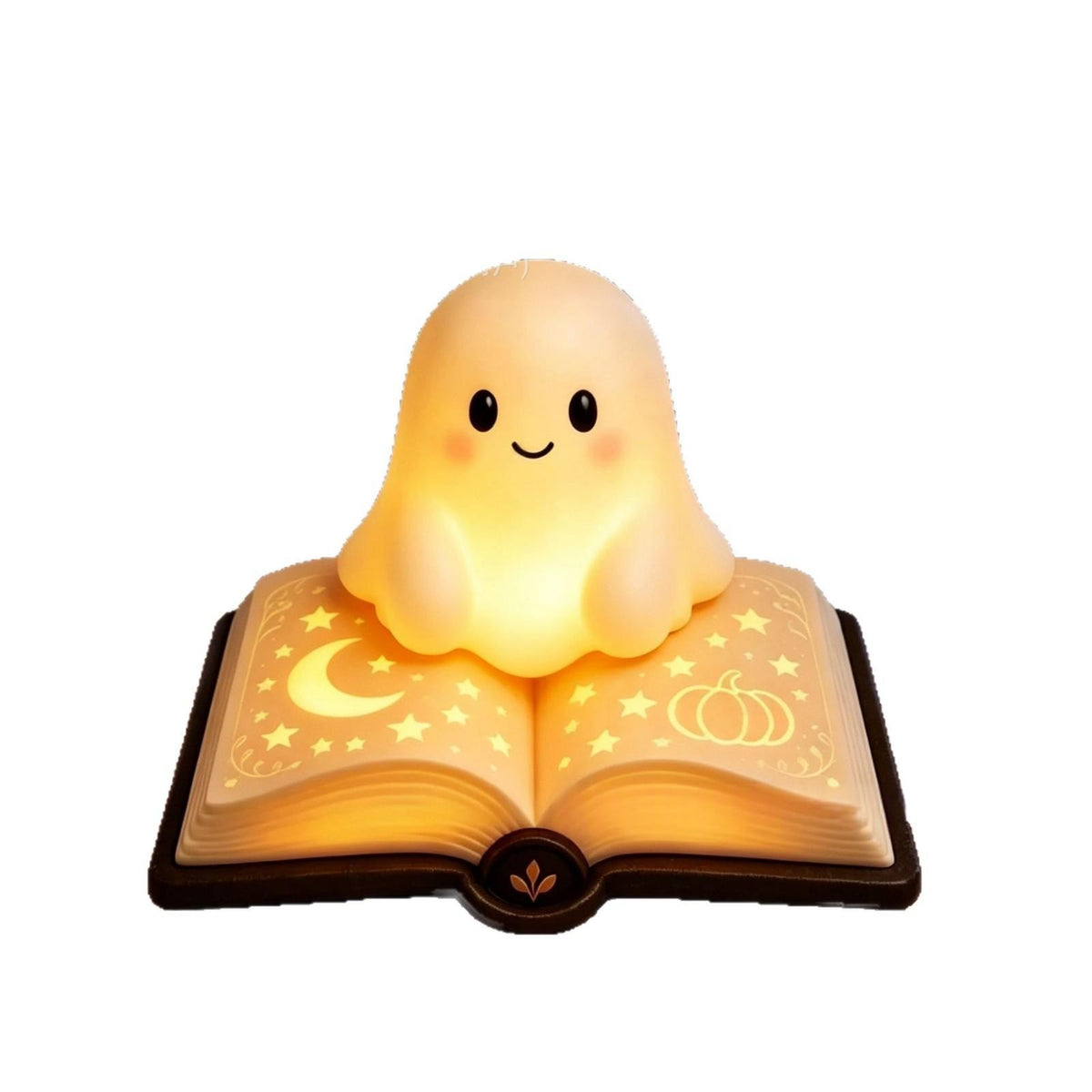 Veilleuse fantôme sur livre magique, sur fond blanc