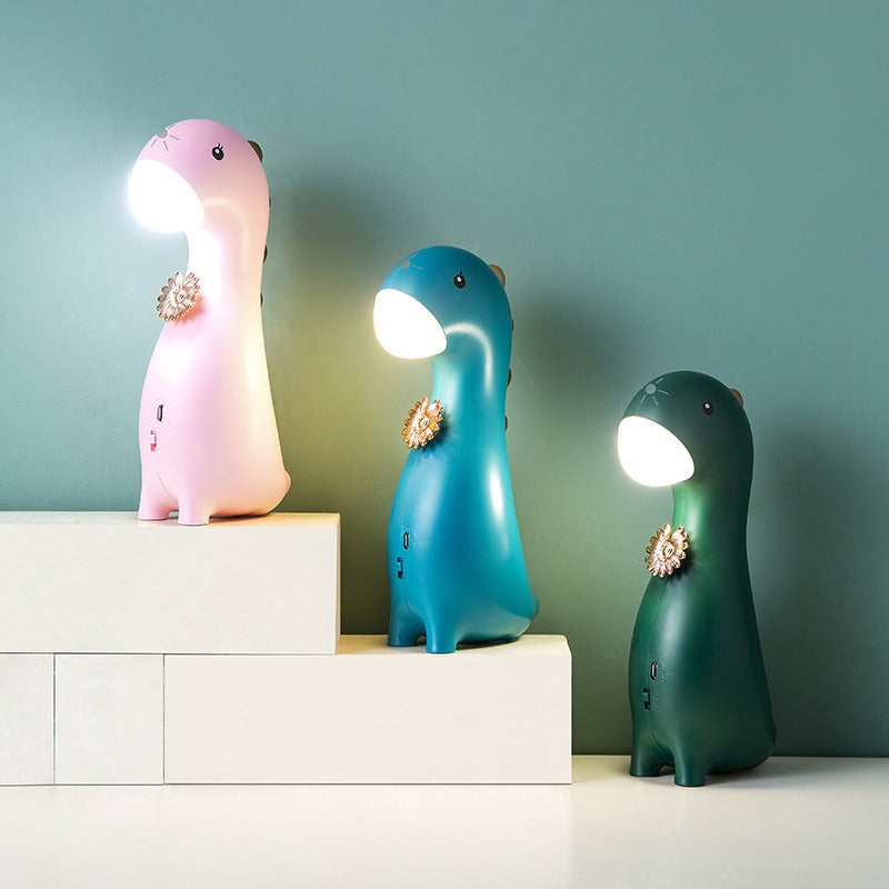 Veilleuses dinosaure en rose, bleu canard et vert sapin