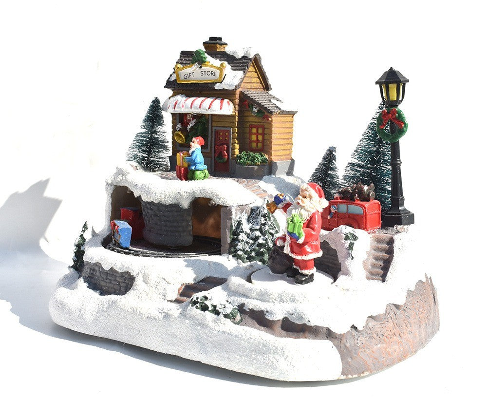Village de Noël musical et animé en résine avec Père Noël